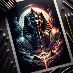 pharaoh-with-sarcophagus – tattoo design ideas free ai generated – neotraditional-clean-fill – for-back – Gallery: pharaoh-inkby-ai