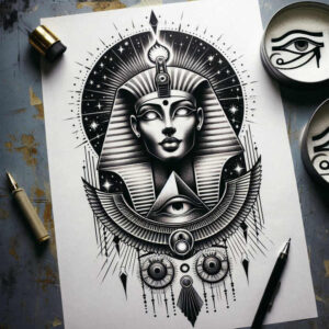pharaoh-with-sarcophagus – tattoo design ideas free ai generated – realism-skin-texture – for-foot – Gallery: pharaoh-inkby-ai
