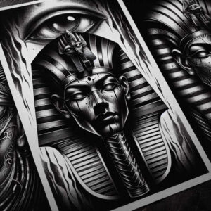 pharaoh-with-scepter – tattoo design ideas free ai generated – realism-natural-finish – for-outer-arm – Gallery: pharaoh-inkby-ai