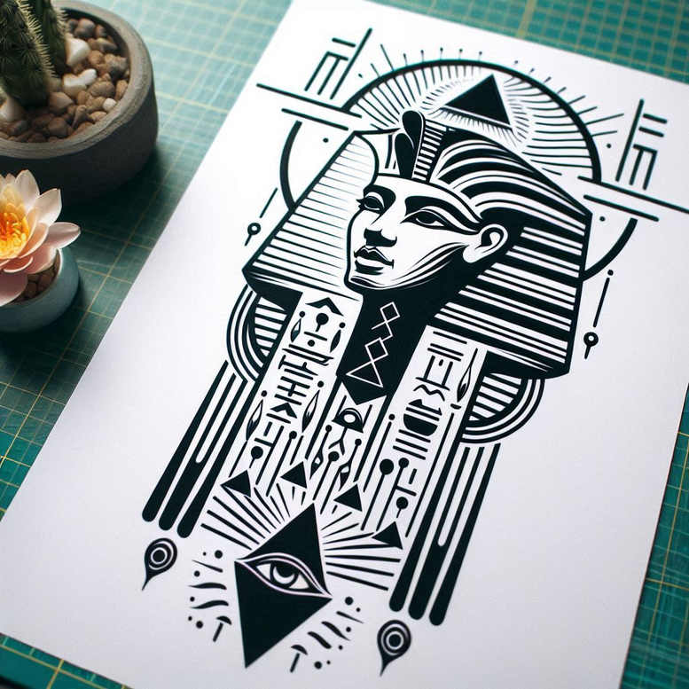 pharaoh-with-scepter – tattoo design ideas free ai generated – surrealism-enigmatic-aura – for-forearm – Gallery: pharaoh-inkby-ai