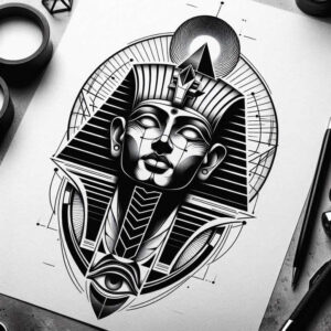 pharaoh-with-shading – tattoo design ideas free ai generated – neotraditional-refined-color-palette – for-upper-arm – Gallery: pharaoh-inkby-ai