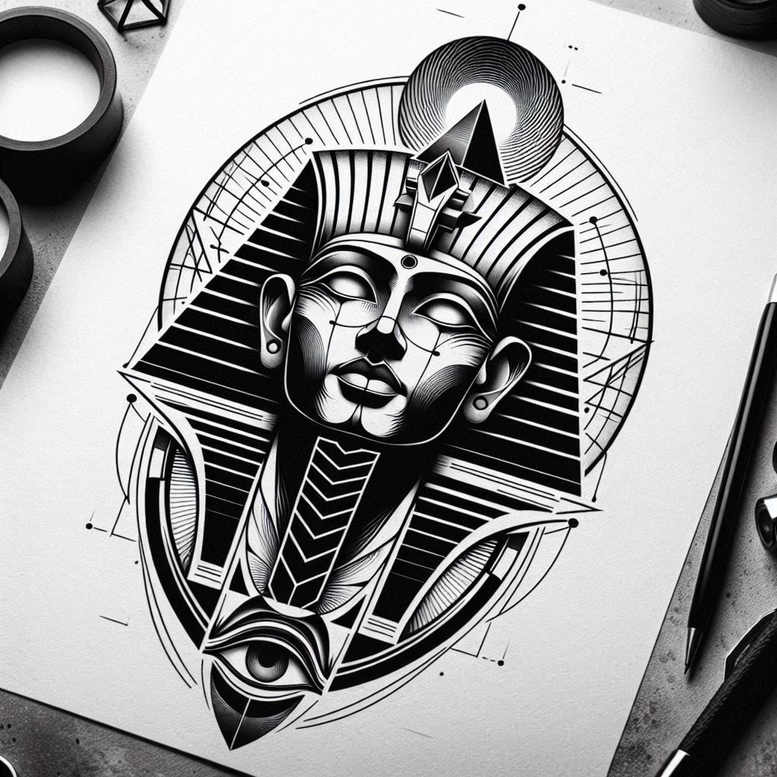 pharaoh-with-shading – tattoo design ideas free ai generated – neotraditional-refined-color-palette – for-upper-arm – Gallery: pharaoh-inkby-ai