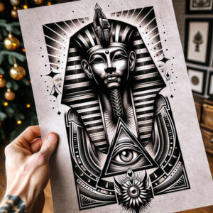 pharaoh-with-sun-symbol – tattoo design ideas free ai generated – surrealism-bizarre – for-triceps – Gallery: pharaoh-inkby-ai