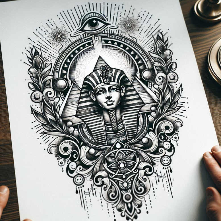 pharaoh-with-symbol – tattoo design ideas free ai generated – realism-emotional-realism – for-wrist – Gallery: pharaoh-inkby-ai