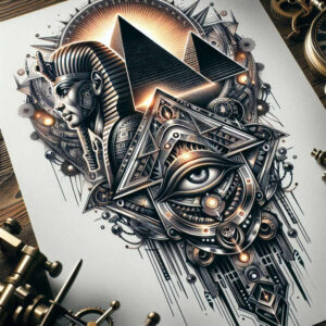pharaoh-with-symbol – tattoo design ideas free ai generated – surrealism-ethereal-glow – for-lower-thigh – Gallery: pharaoh-inkby-ai