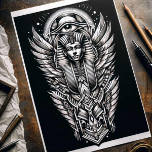 ruler-of-egypt – tattoo design ideas free ai generated – realism-true-rendering – for-toe – Gallery: pharaoh-inkby-ai