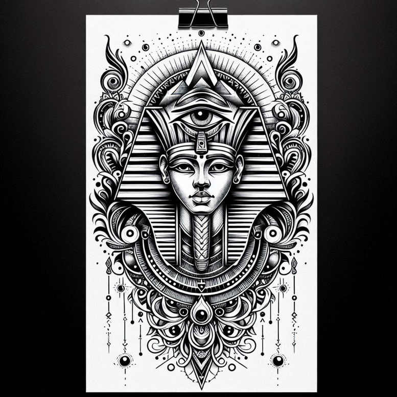 pharaoh tattoo design ideas Realism dynamic shadows ancient for palm