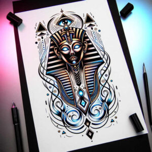pharaoh tattoo design ideas Surrealism melted shapes crown for spine