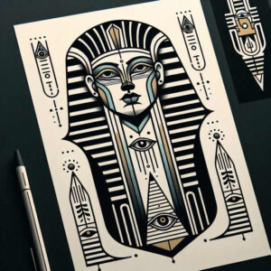 pharaoh tattoo design ideas sharp-focus detailed ornaments for lower thigh