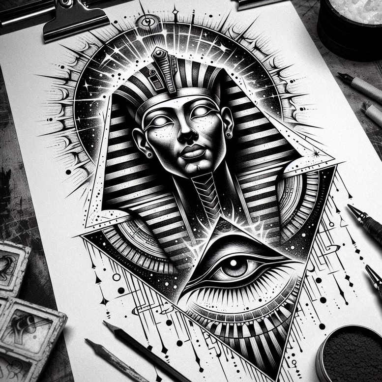 pharaoh tattoo design ideas color saturation detailed ornaments for sternum
