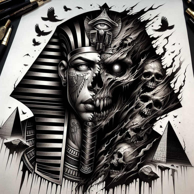pharaoh tattoo design ideas expressive lines divine power for upper arm
