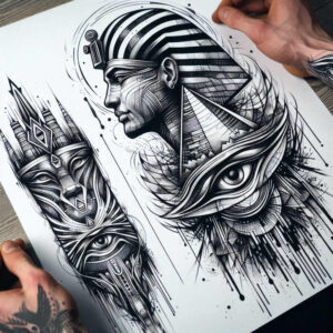 pharaoh tattoo design ideas Surrealism visionary gold for abdomen