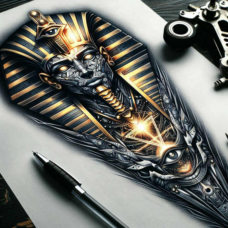 pharaoh tattoo design ideas Surrealism bizarre hieroglyphic motifs for back shoulder
