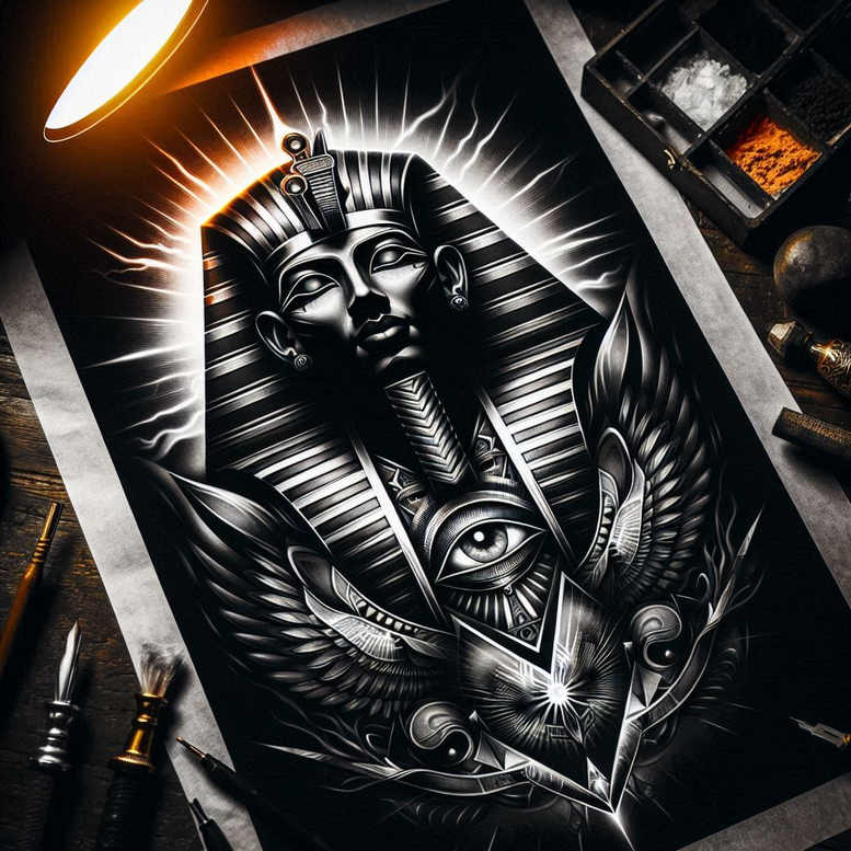 pharaoh tattoo design ideas light play hieroglyphs for arm