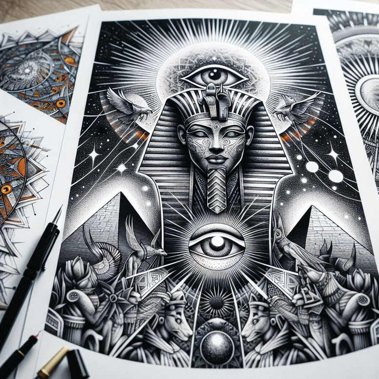 pharaoh tattoo design ideas Realism realistic color hieroglyphs shows strength
