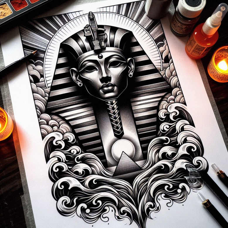 pharaoh tattoo design ideas Realism high-resolution tattoo majesty for calf
