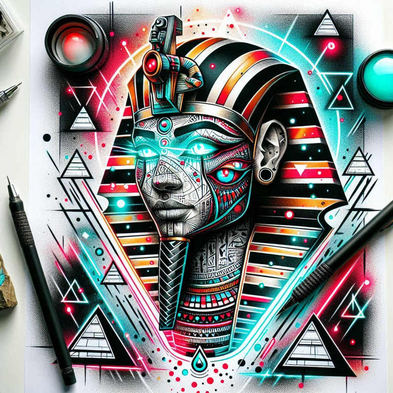 pharaoh tattoo design ideas CGI-rendered mystical for shoulder blade