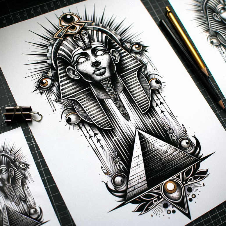 pharaoh tattoo design ideas Surrealism hallucinogenic mystical symbolising strength
