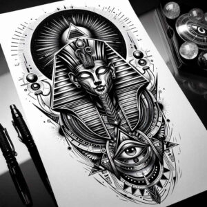 pharaoh tattoo design ideas layered shading ornamental details for triceps