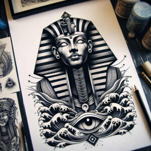 pharaoh tattoo design ideas vivid hues religious symbol for knee