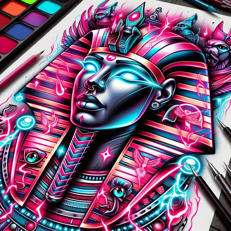 pharaoh tattoo design ideas textured fills throne determination and power