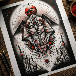 pharaoh tattoo design ideas color blending throne embodying strength