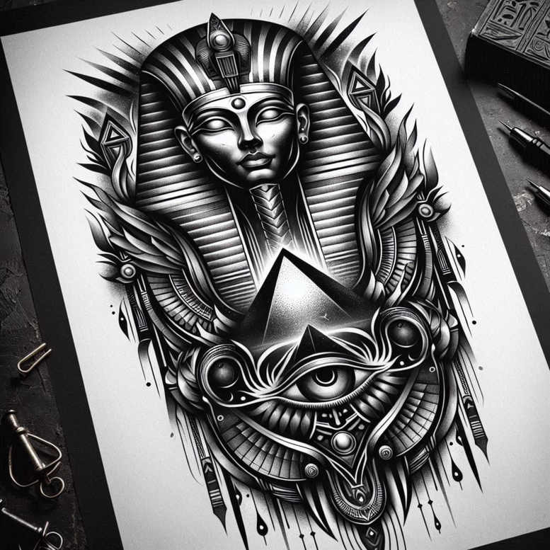 pharaoh tattoo design ideas Surrealism abstract forms throne for ankle