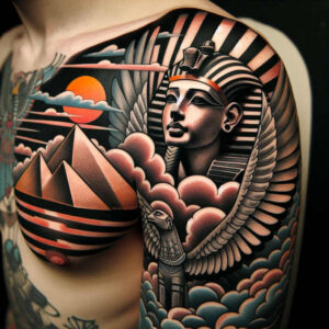 pharaoh tattoo design ideas Surrealism fantastical throne for arm