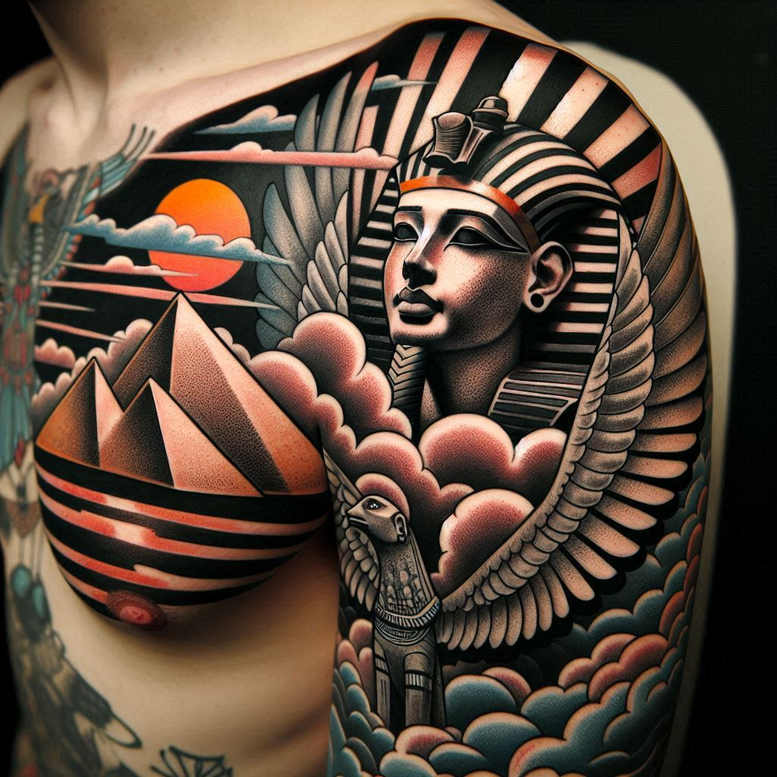 pharaoh tattoo design ideas Surrealism fantastical throne for arm
