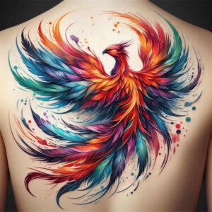 phoenix-and-magic – tattoo design ideas free ai generated – neotraditional-bold-texture – for-lower-back – Gallery: phoenix-inkby-ai