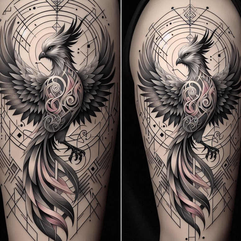 phoenix-with-fire-and-light – tattoo design ideas free ai generated – neotraditional-artful-color – for-arm – Gallery: phoenix-inkby-ai