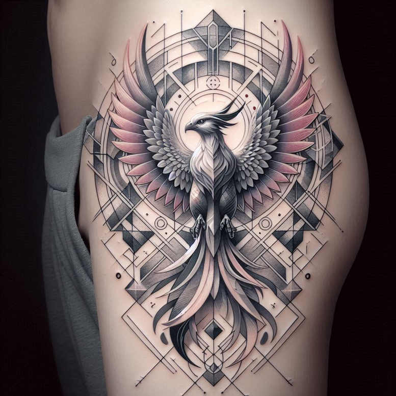 phoenix-with-flames – tattoo design ideas free ai generated – realism-real-life-shading – for-back – Gallery: phoenix-inkby-ai