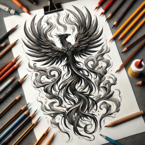 phoenix-with-shadow-and-light – tattoo design ideas free ai generated – realism-emotional-depth – for-shoulder-blade – Gallery: phoenix-inkby-ai