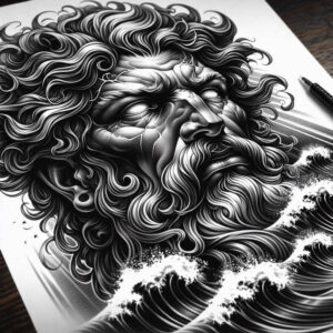 ancient-sea-god-tattoo – tattoo design ideas free ai generated – moody – for-heel – Gallery: poseidon-inkby-ai