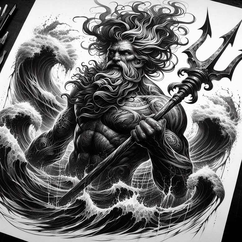 authority-god-tattoo – tattoo design ideas free ai generated – horror – for-upper-arm – Gallery: poseidon-inkby-ai