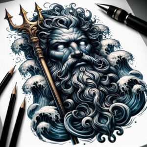 earthquake-god-tattoo – tattoo design ideas free ai generated – evil-spirit – for-hip – Gallery: poseidon-inkby-ai