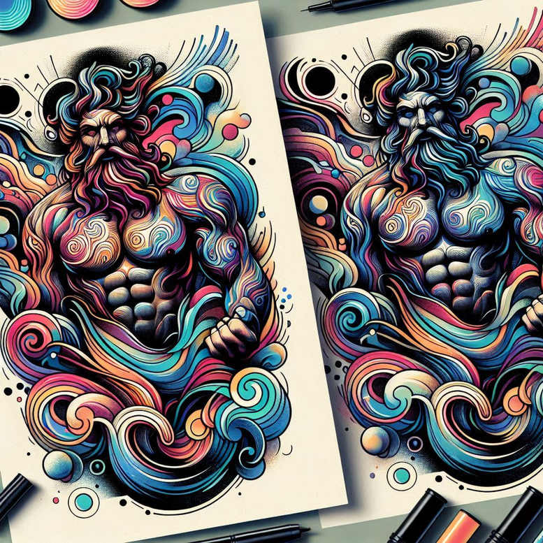 fish-god-tattoo – tattoo design ideas free ai generated – blackwork – for-biceps – Gallery: poseidon-inkby-ai