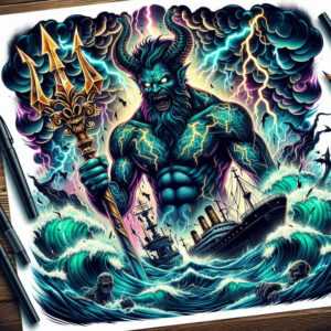 fish-god-tattoo – tattoo design ideas free ai generated – crawling – for-knee – Gallery: poseidon-inkby-ai
