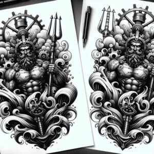 fish-god-tattoo – tattoo design ideas free ai generated – eerie – for-shoulder-blade – Gallery: poseidon-inkby-ai