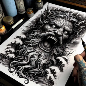 fish-god-tattoo – tattoo design ideas free ai generated – paranormal – for-lower-chest – Gallery: poseidon-inkby-ai