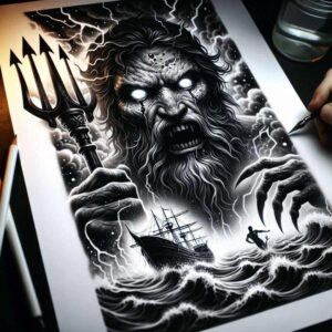fisherman-god-tattoo – tattoo design ideas free ai generated – mask – for-scapula – Gallery: poseidon-inkby-ai