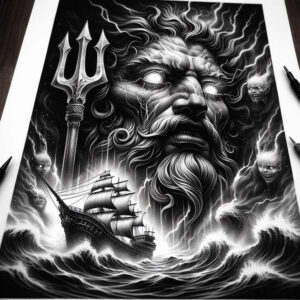 fisherman-god-tattoo – tattoo design ideas free ai generated – paranormal – for-nape – Gallery: poseidon-inkby-ai