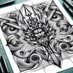 fisherman-god-tattoo – tattoo design ideas free ai generated – ruin – for-lower-thigh – Gallery: poseidon-inkby-ai