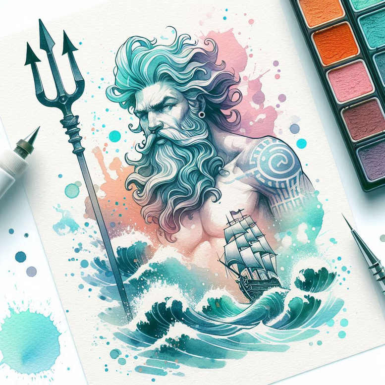 god-of-seas-tattoo – tattoo design ideas free ai generated – gloomy – for-stomach – Gallery: poseidon-inkby-ai