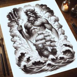 greek-mythology-tattoo – tattoo design ideas free ai generated – foggy – for-wrist – Gallery: poseidon-inkby-ai