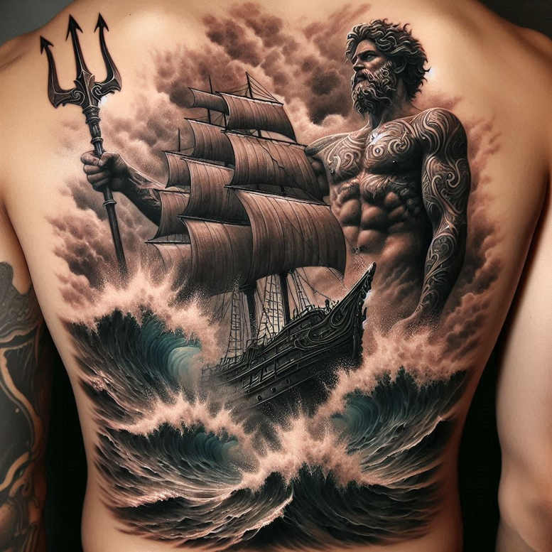 myth-god-tattoo – tattoo design ideas free ai generated – crawling – for-spine – Gallery: poseidon-inkby-ai