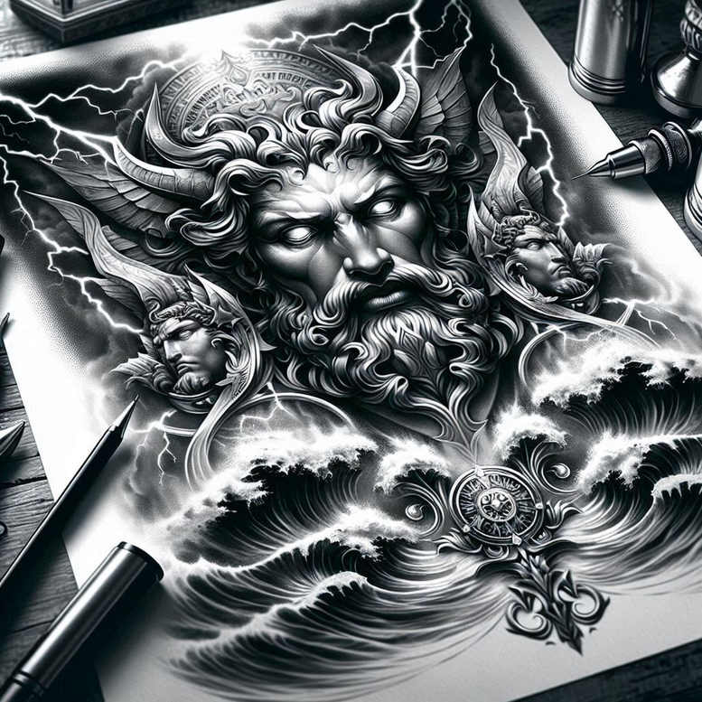 mythical-god-tattoo – tattoo design ideas free ai generated – phantom – for-wrist-side – Gallery: poseidon-inkby-ai
