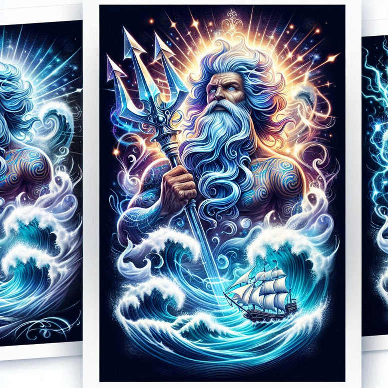 mythological-god-tattoo – tattoo design ideas free ai generated – ghostly – for-shoulder-blade – Gallery: poseidon-inkby-ai