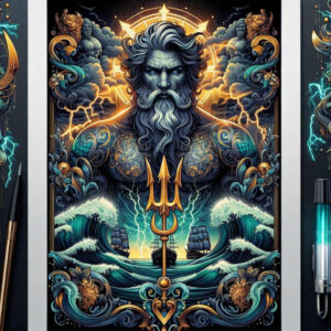 mythological-god-tattoo – tattoo design ideas free ai generated – odd – for-upper-back – Gallery: poseidon-inkby-ai