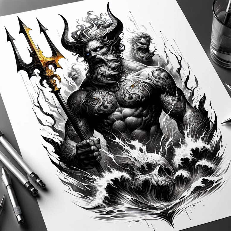 nature-force-god-tattoo – tattoo design ideas free ai generated – claw-marks – for-ankle – Gallery: poseidon-inkby-ai